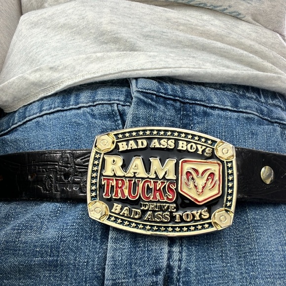 Dodge Other - Dodge Trucks - Ram Trucks Belt Buckle on Black Leather Tooled Belt